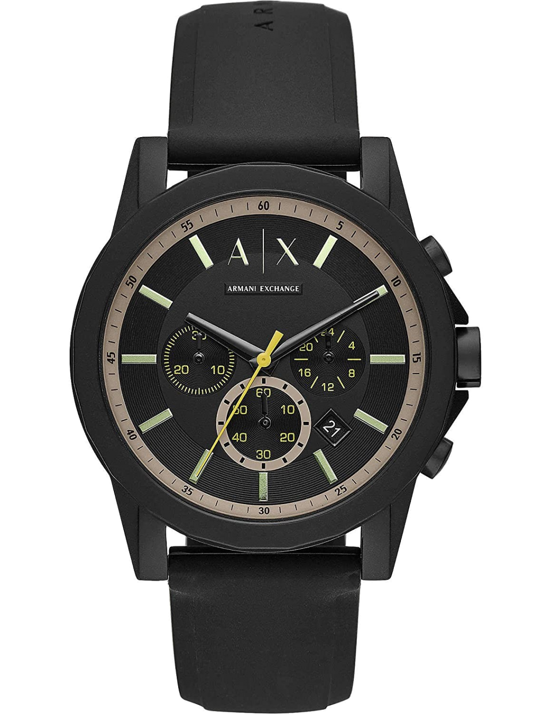 Montre Homme Armani Exchange AX1343 - Boîtier Acier Noir 44mm, Bracelet Silicone Noir