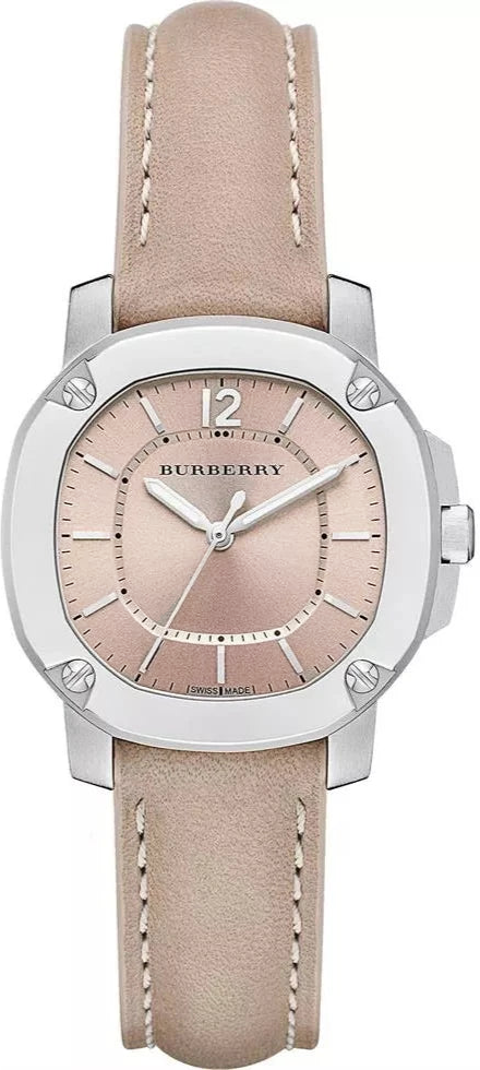 Montre Femme Burberry BBY1700 The Britain Cadran Argent Bracelet Cuir Beige Swiss Made