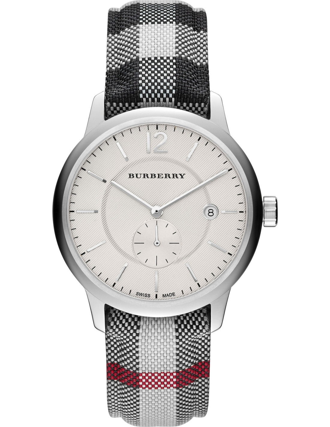 Montre Homme Burberry BU10002 Cadran Argent Boîtier Métal Bracelet Nylon Multicolore