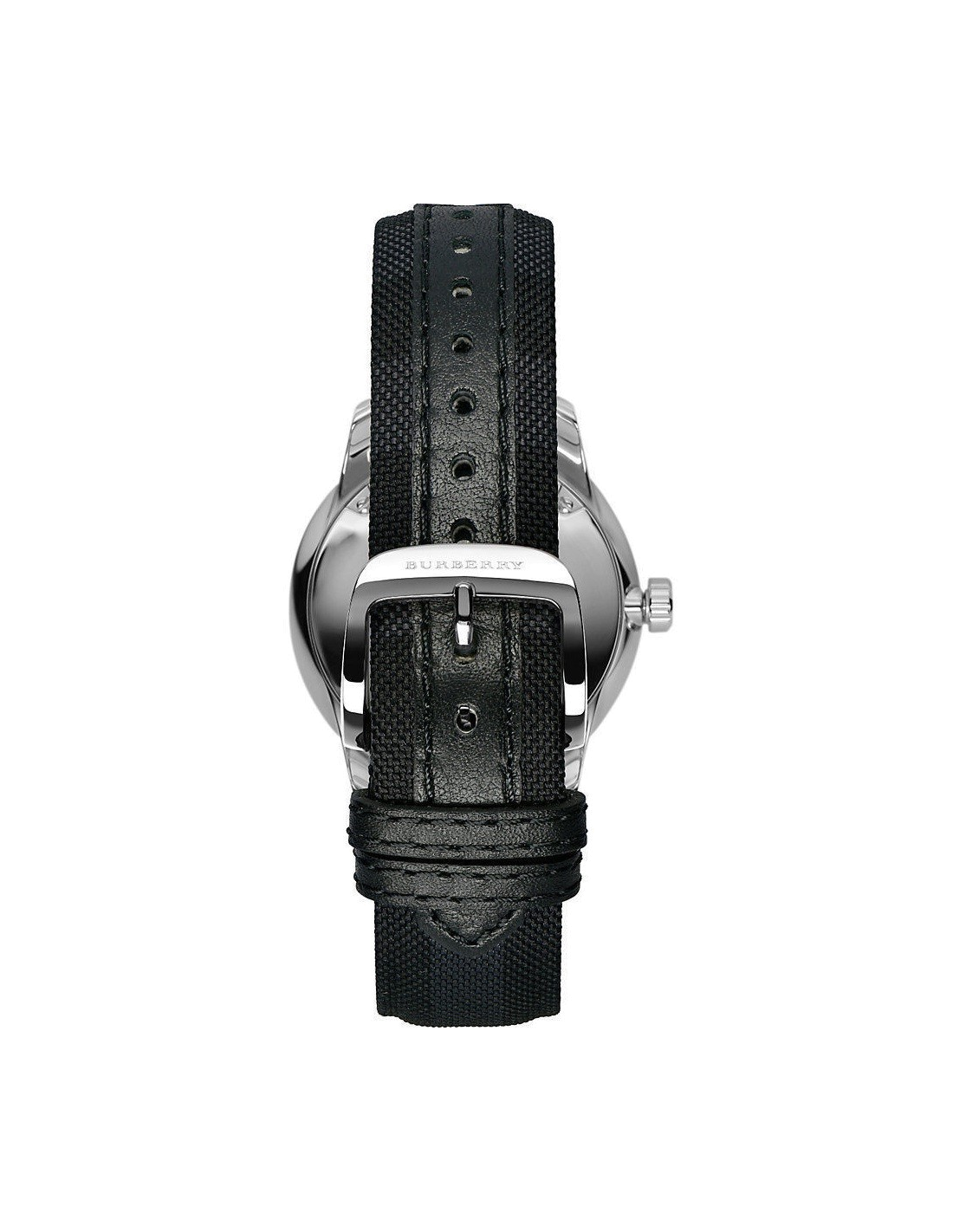 Montre Homme Burberry BU10008 Cadran Argent Bracelet Cuir/Tissu Noir vue 2