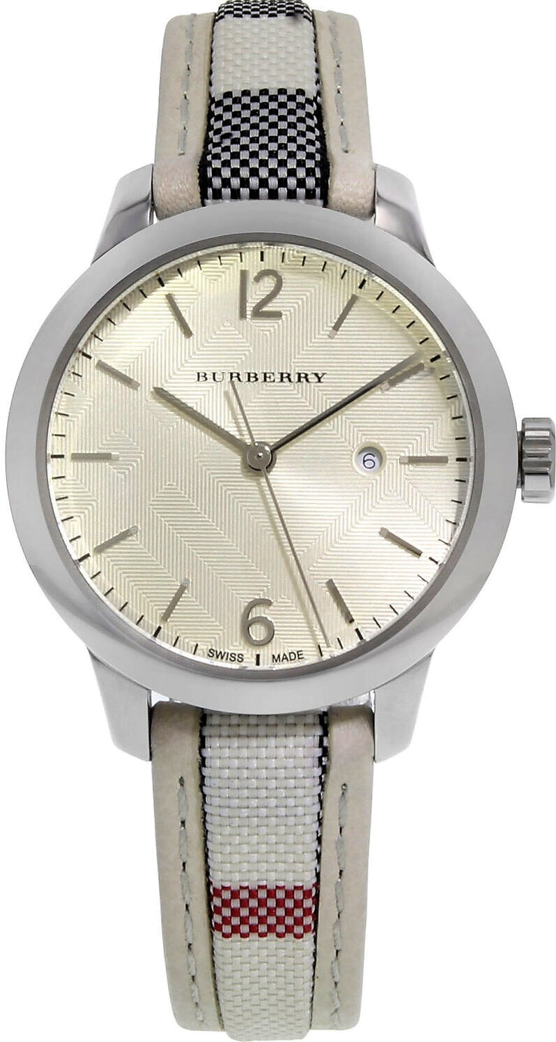 Montre Femme Burberry BU10113 Cadran Argent 34mm Bracelet Cuir Beige