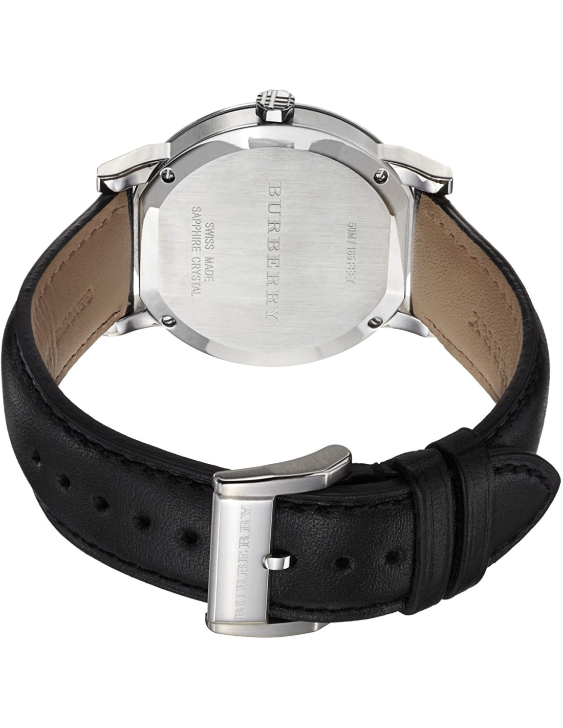 Détails du cadran noir et bracelet en cuir — Montres Outlet