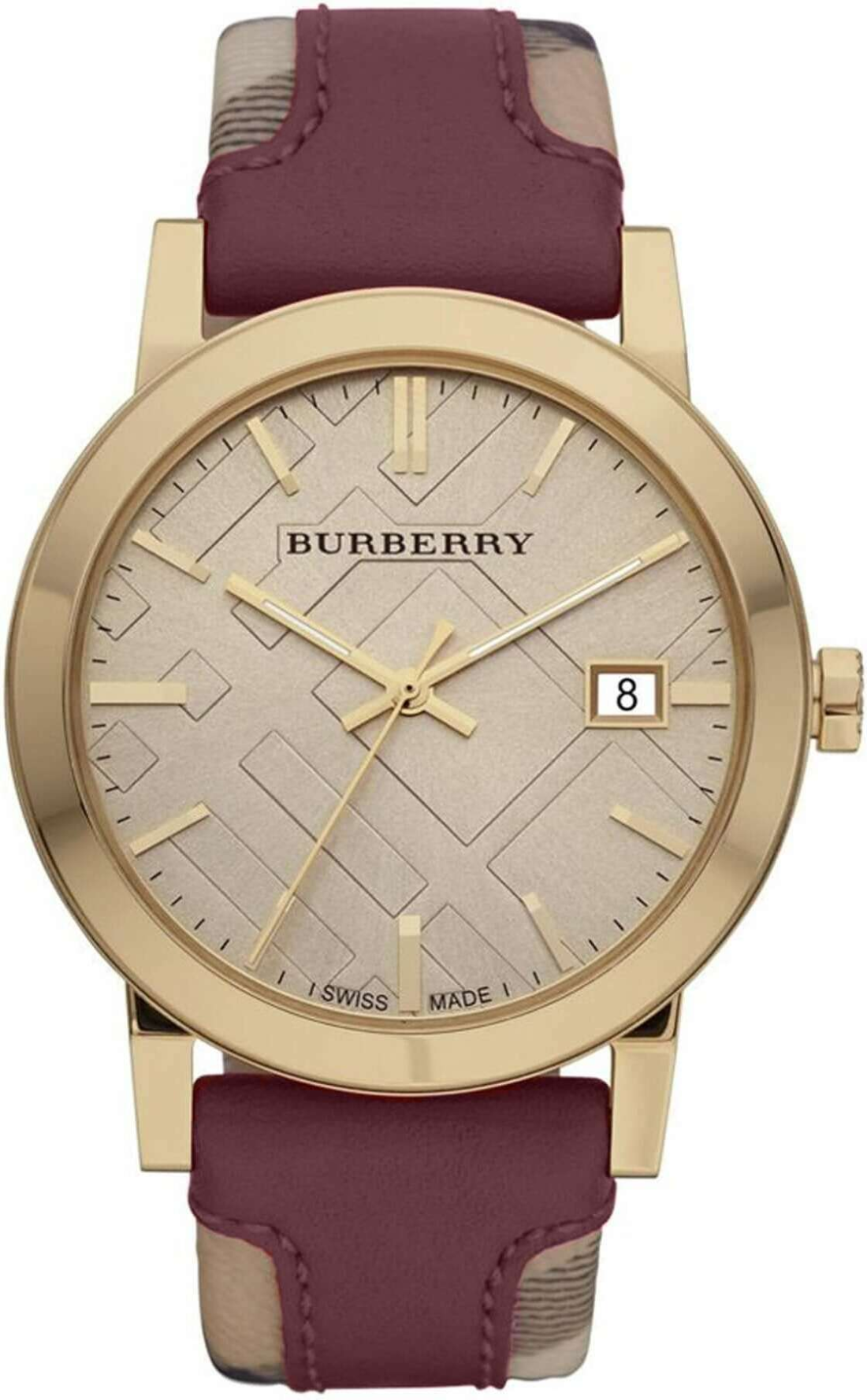 Montre Femme Burberry BU9017 Heritage Nova Check en Cuir Bordeaux