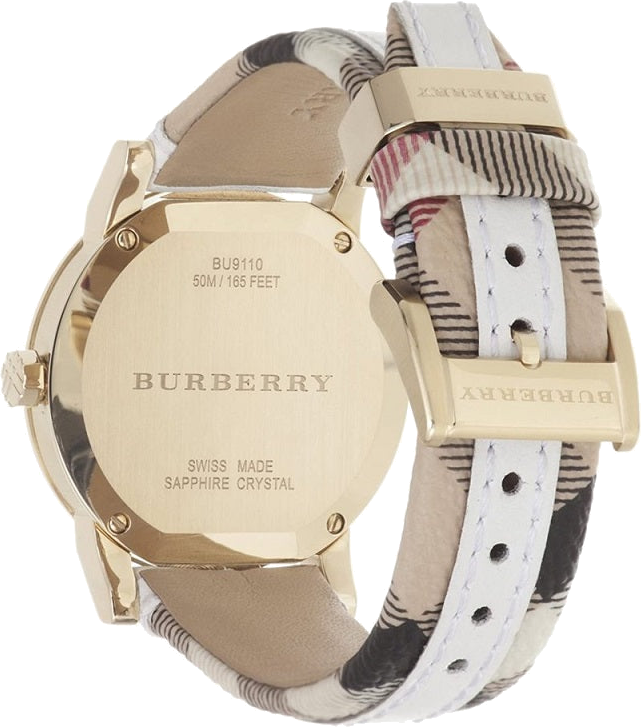 Montre Femme Burberry BU9110 Cadran Argenté, Bracelet Cuir Bicolore Beige et Noir vue 2