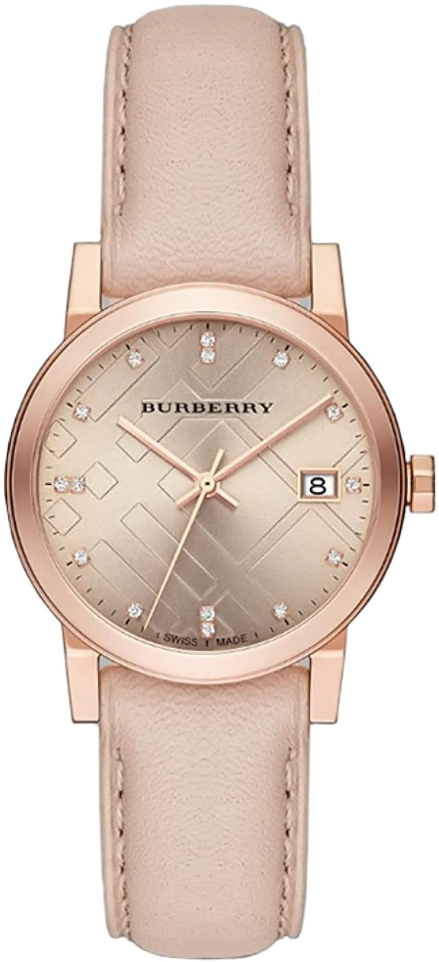 Montre Femme Burberry BU9131 The City - Cadran Argenté, Boîtier Or Rose, Bracelet Cuir Beige