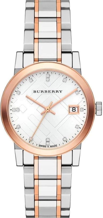 Montre Femme Burberry BU9214 Heritage Acier Bicolore Argent Or Rose avec Cristaux Swarovski