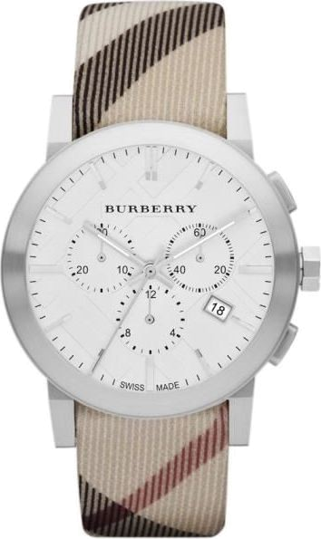 Montre Homme Burberry BU9357 Chronomètre Cadran Argent Bracelet Toile Beige