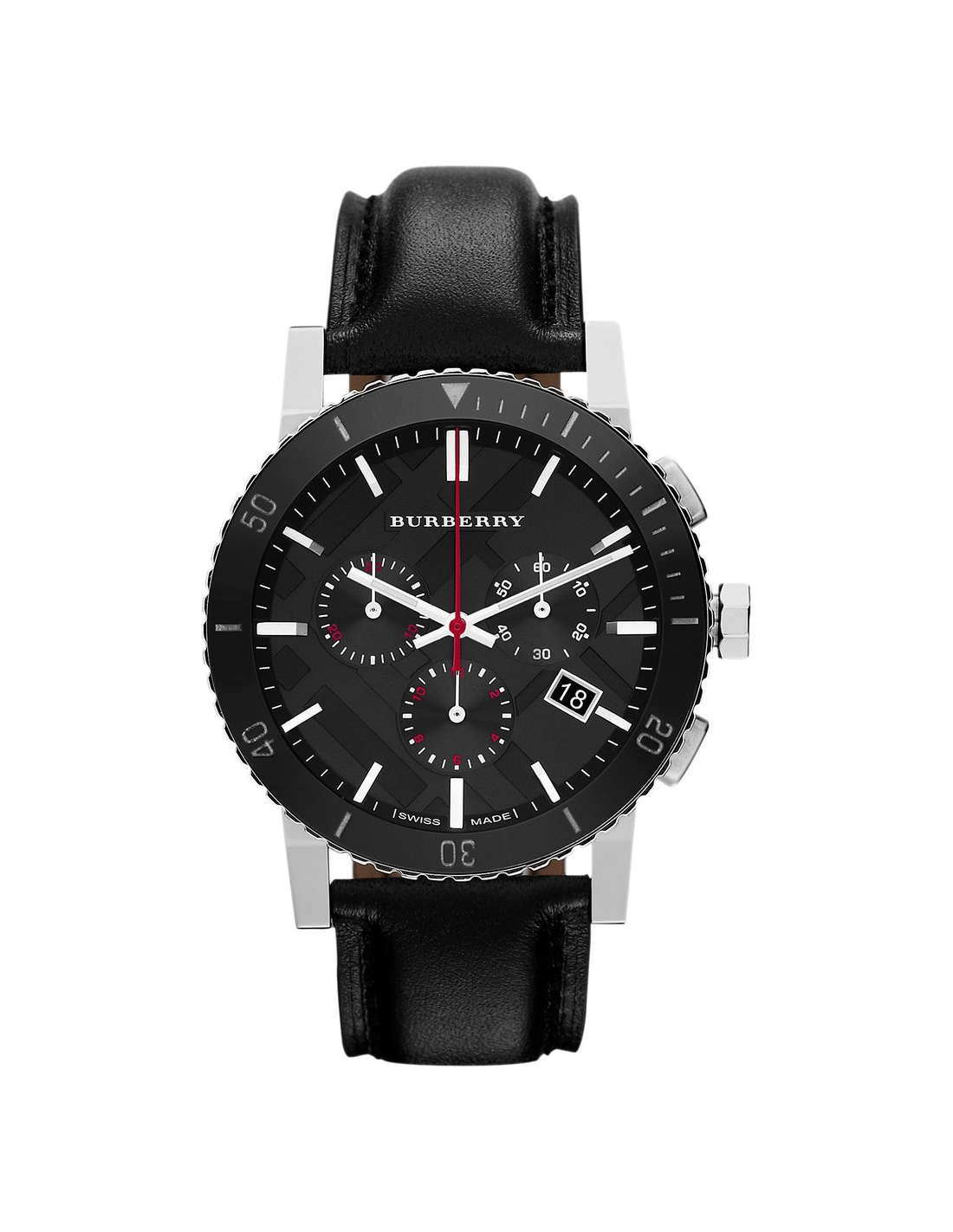 Montre Burberry BU9382 Chronographe Homme Cadran Noir Bracelet Cuir