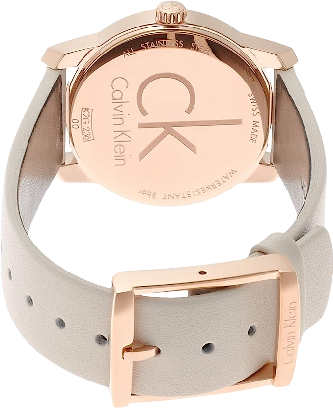 Montre Calvin Klein City K2G236X6 pour Femme, Cadran Beige, Boîtier Or Rose, Bracelet Cuir vue 3