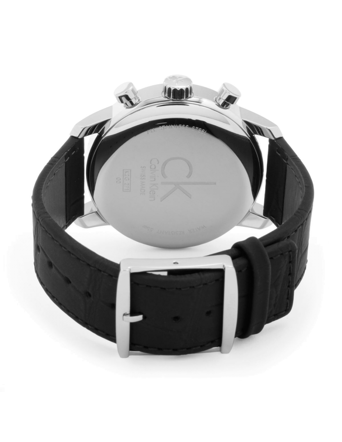 Montre Calvin Klein K2G271C6 Chronographe Homme Cadran Argent Bracelet Cuir Noir vue 2