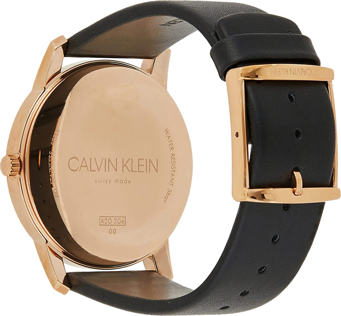 Montre Homme Calvin Klein City K2G2G6CZ - Cadran Noir, Boîtier Or Rose, Bracelet Cuir vue 3