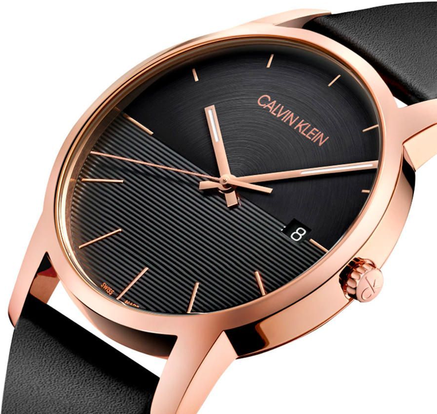 Montre Homme Calvin Klein City K2G2G6CZ - Cadran Noir, Boîtier Or Rose, Bracelet Cuir vue 4
