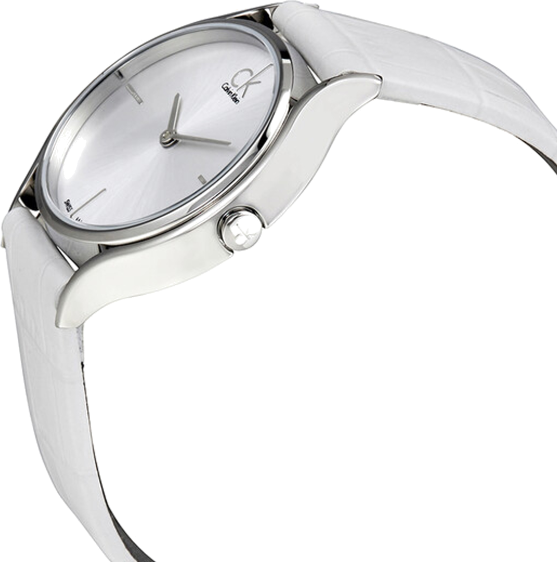 Montre Calvin Klein Skirt K2U231K6 pour Femme - Cadran Argenté, Bracelet Cuir Blanc vue 2