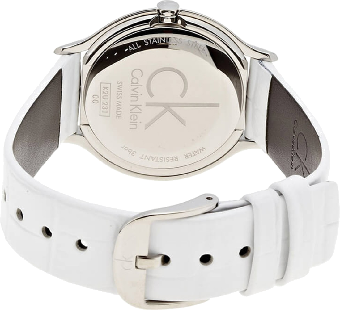 Montre Calvin Klein Skirt K2U231K6 pour Femme - Cadran Argenté, Bracelet Cuir Blanc vue 3