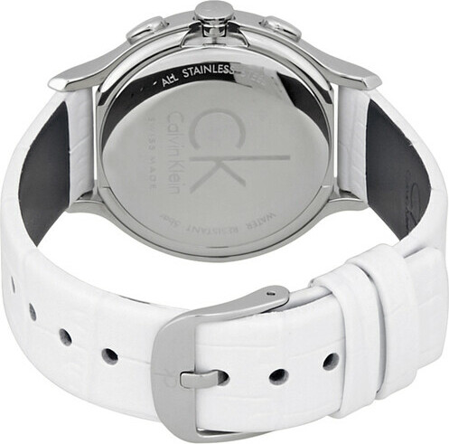 Montre Femme Calvin Klein K2U291L6 Chronomètre Cadran Argent Bracelet Cuir Blanc vue 3