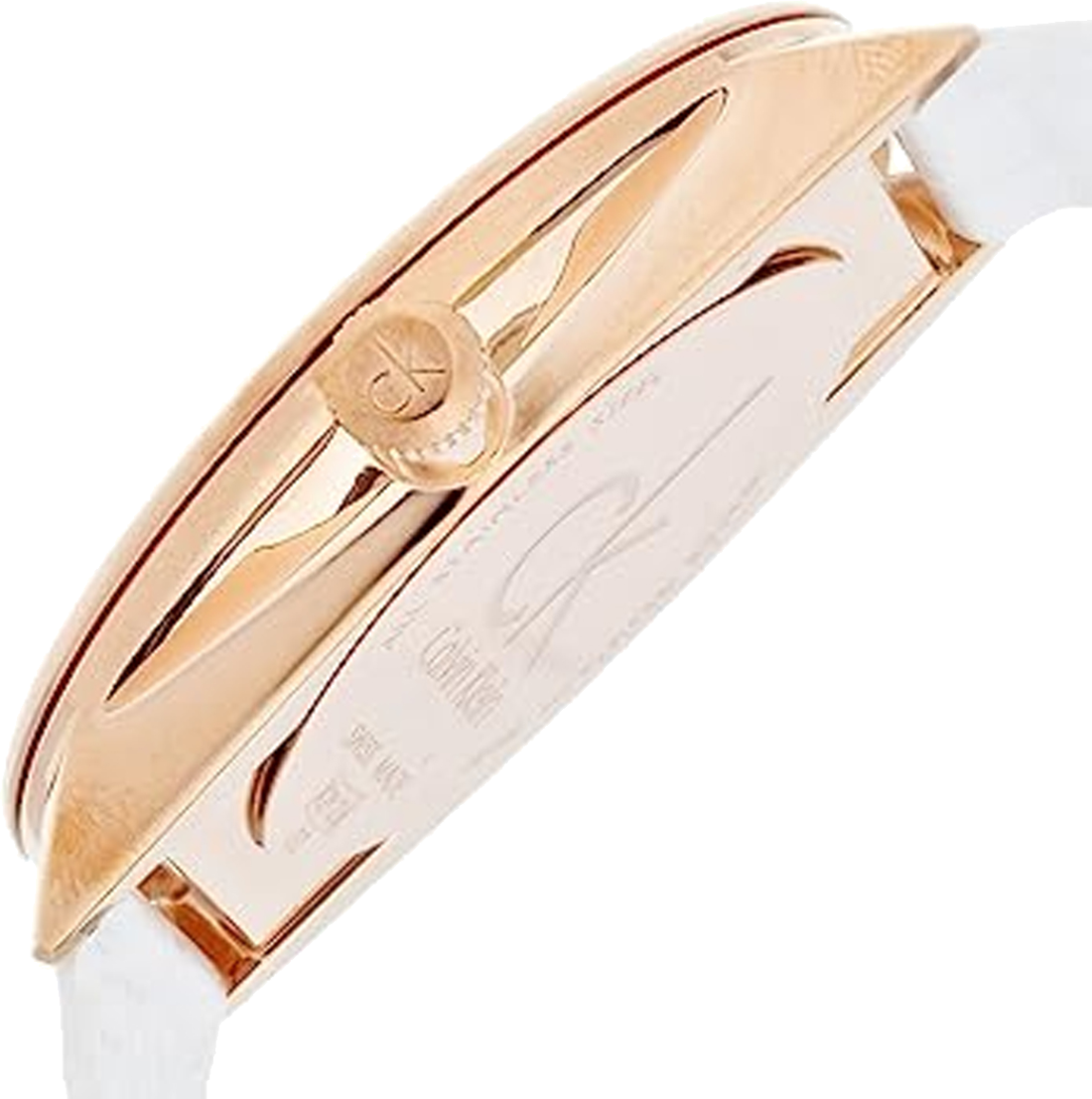 Montre Femme Calvin Klein K2Y216K6 Cadran Argent Boîtier Or Rose Bracelet Cuir Blanc vue 2
