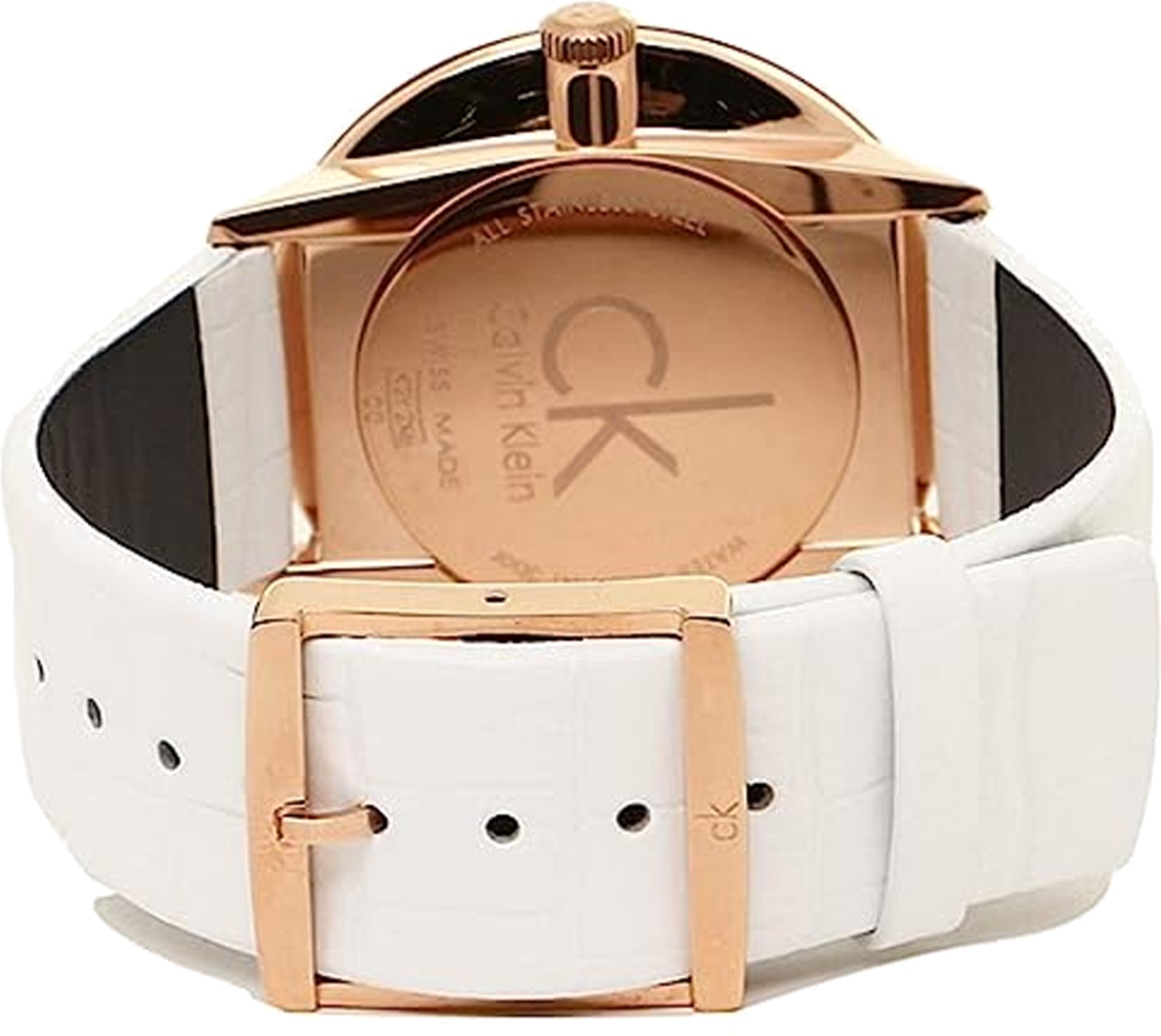Montre Calvin Klein K2Y2X6KW Homme - Boîtier Or Rose, Cadran Argenté, Bracelet Cuir Blanc vue 2