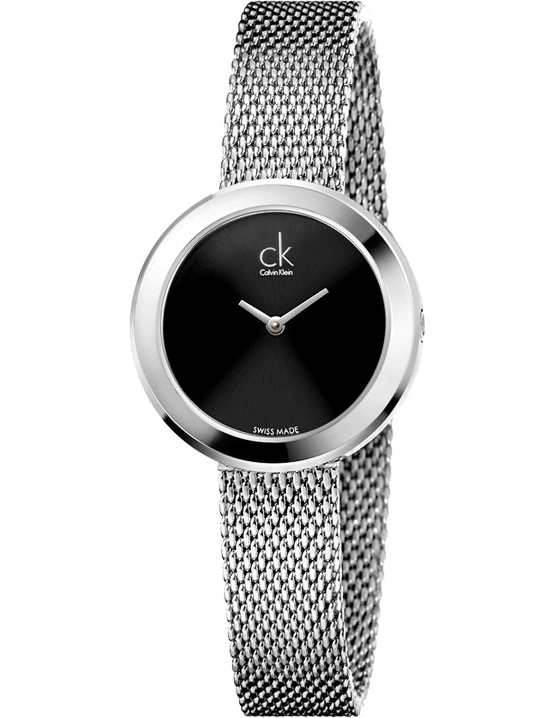 Montre Femme Calvin Klein Firm K3N23121 - Cadran Noir 28mm, Bracelet Mesh Argenté, Swiss Made