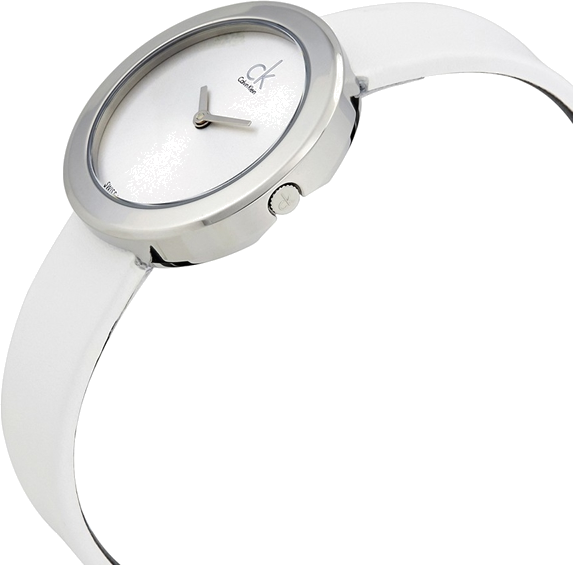 Montre Femme Calvin Klein K3N231L6 - Cadran Argent, Bracelet Cuir Blanc vue 2
