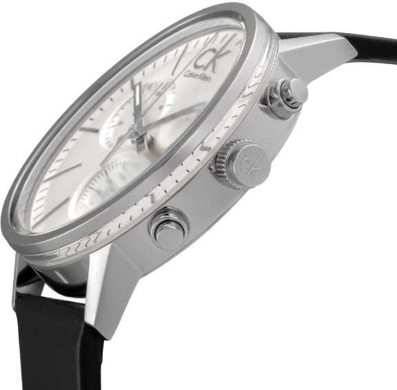 Montre Homme Calvin Klein K7627120 Chronographe Acier Argent Cadran Noir Bracelet Cuir vue 2