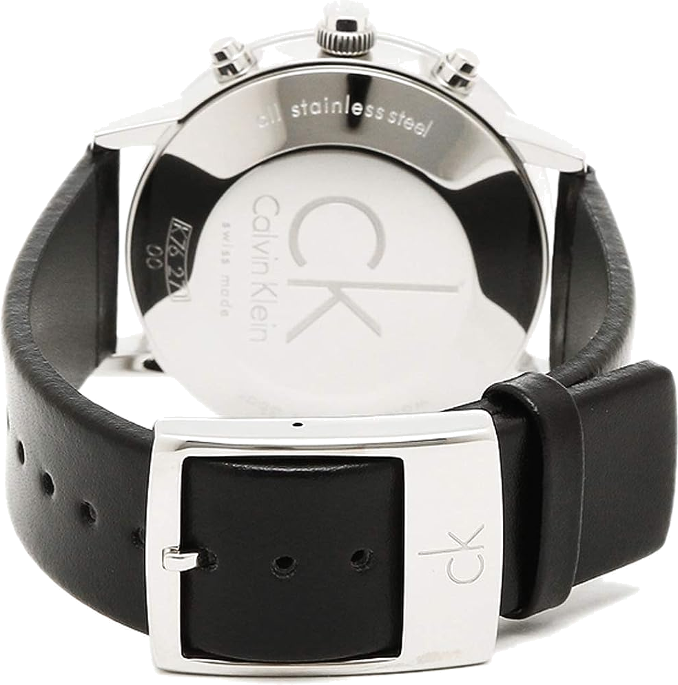 Montre Homme Calvin Klein K7627120 Chronographe Acier Argent Cadran Noir Bracelet Cuir vue 3