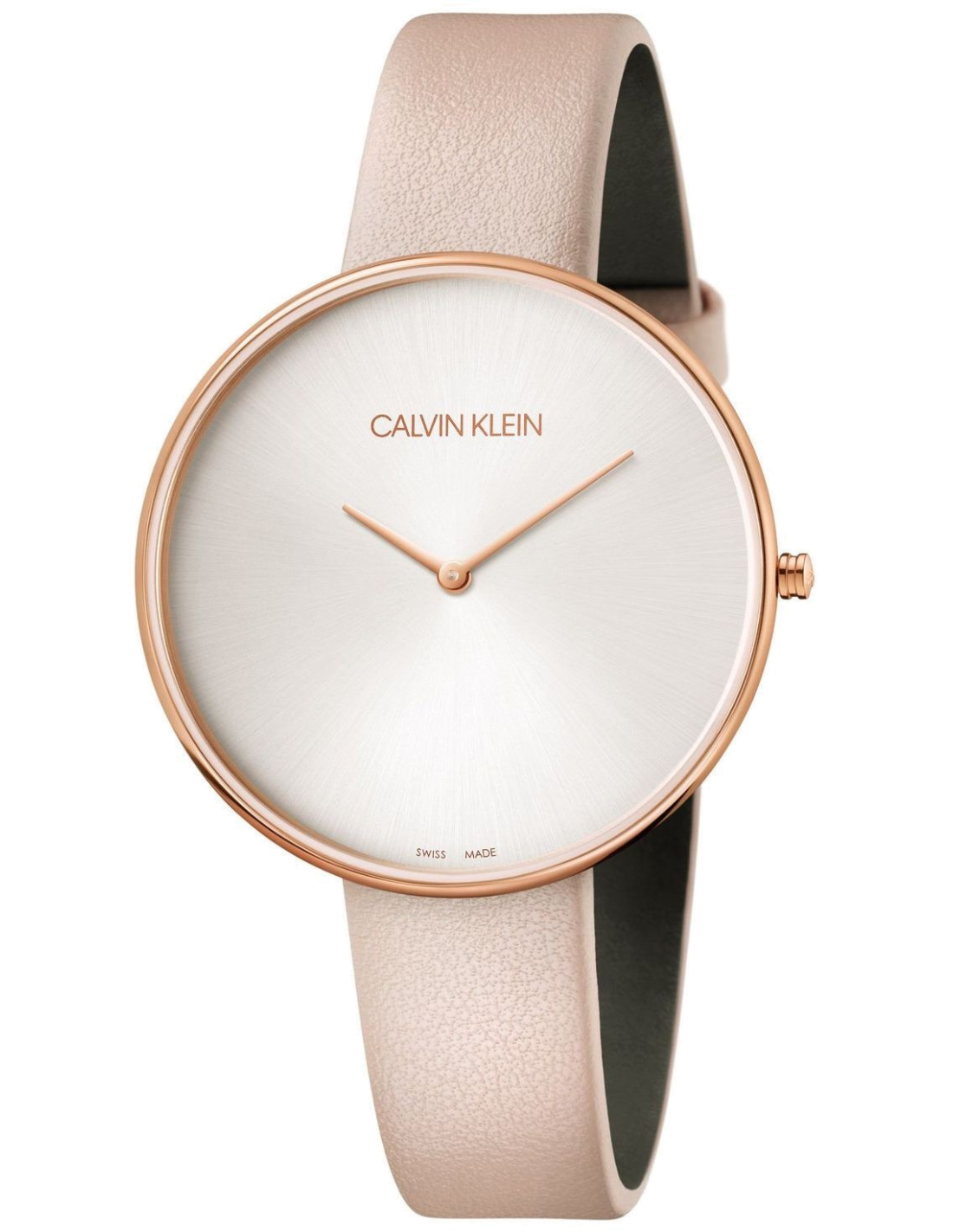 Montre Calvin Klein K8Y236Z6 pour Femme - Cadran Argent Minimaliste, Bracelet Cuir Rose