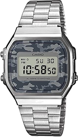Montre Casio Vintage A168WEC-1EF Cadran Digital Camouflage Gris, Bracelet Acier Unisexe