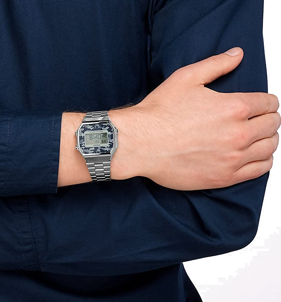 Montre Casio Vintage A168WEC-1EF Cadran Digital Camouflage Gris, Bracelet Acier Unisexe vue 4