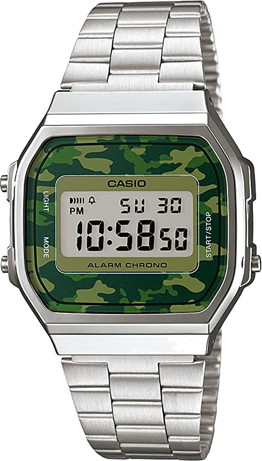 Montre Casio Vintage A168WEC-3EF Cadran Digital Camouflage Vert, Bracelet Métal Unisexe