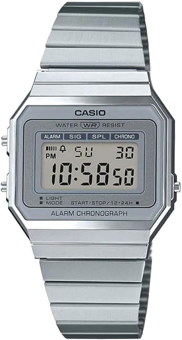 Montre Casio Vintage A700WE-1ADF Digital - Cadran Argent, Bracelet Acier Inoxydable Unisexe