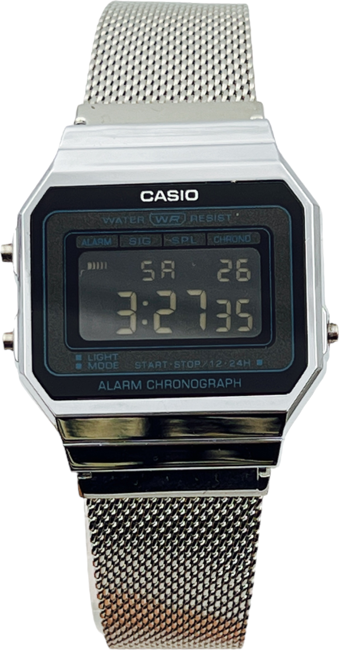 Montre Casio Vintage A700WEM-1A - Cadran Noir Digital sur Maille Milanaise Argent - Unisexe