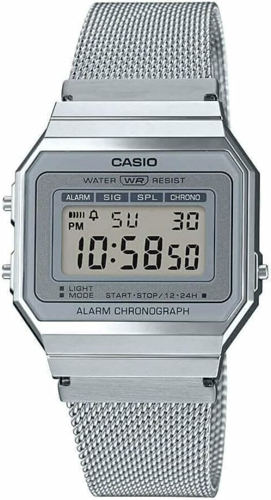 Montre Casio A700WEM-7AEF affichage digital et maille milanaise