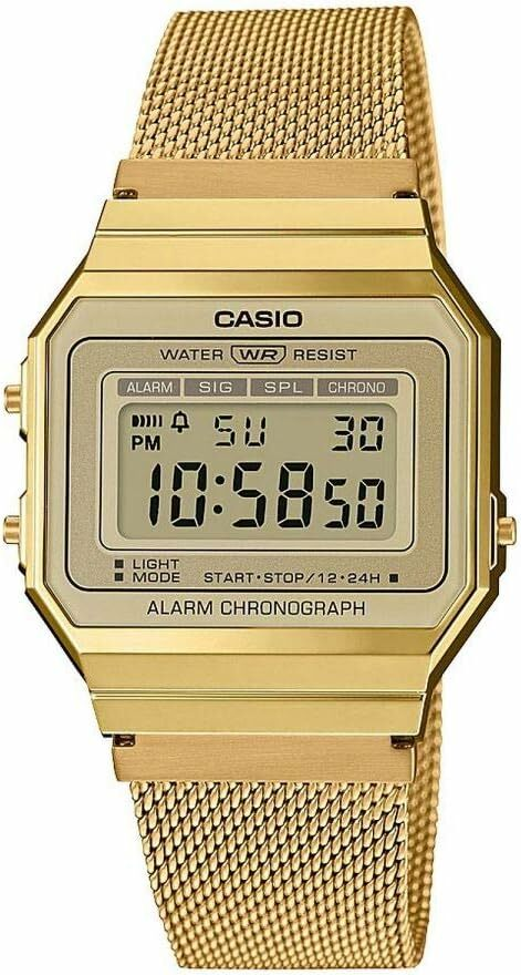 Montre Casio A700WEMG-9AEF Vintage Dorée à Affichage Digital - Maille Milanaise Unisexe