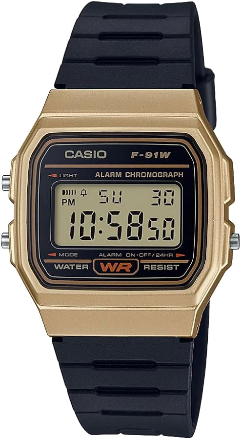 Montre Casio Vintage F-91WM-9AEF - Digitale, Cadran Gris, Bracelet Résine Noir - Unisexe