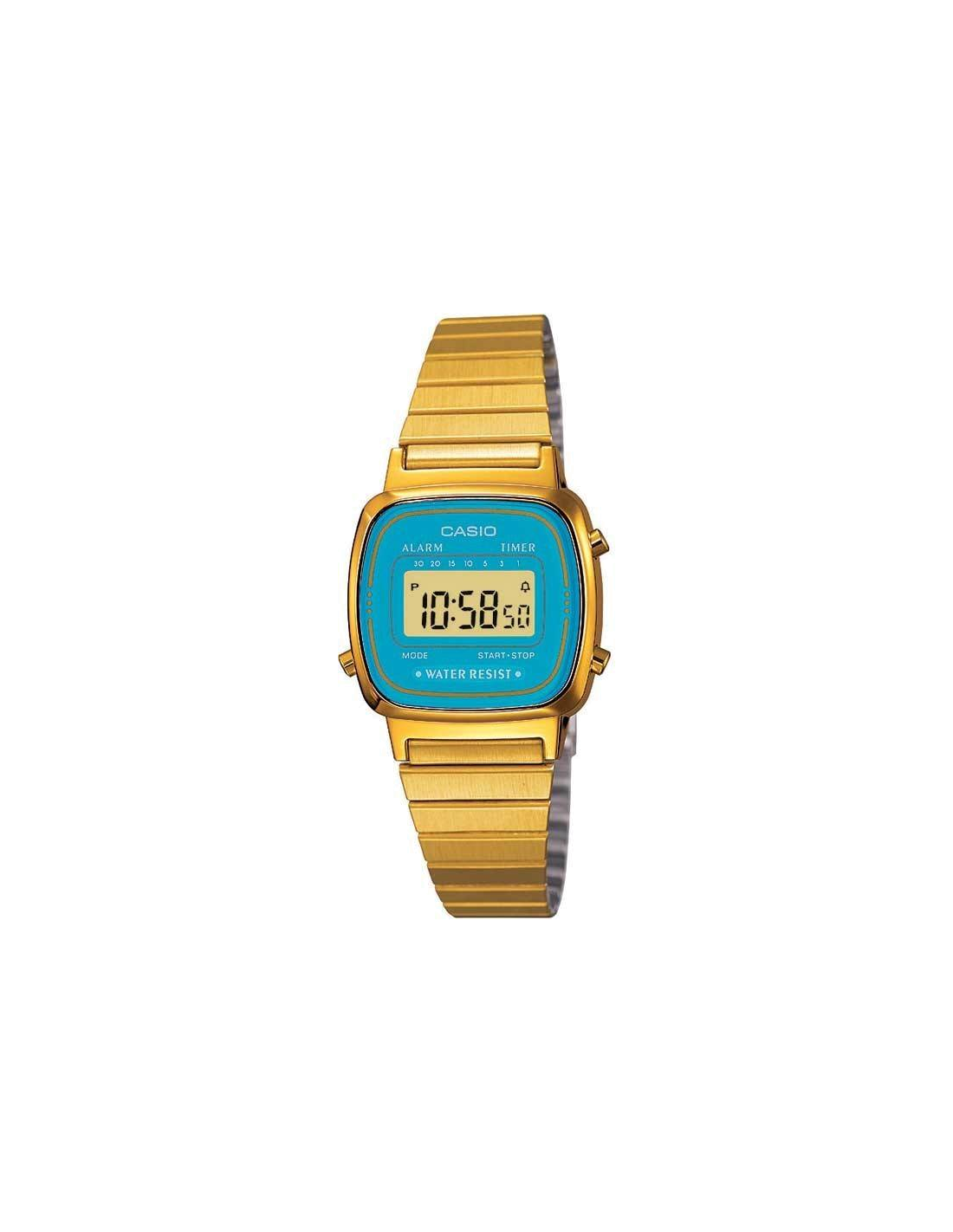 Montre Femme Casio Vintage LA670WEGA-2EF Cadran Turquoise et Boîtier Doré