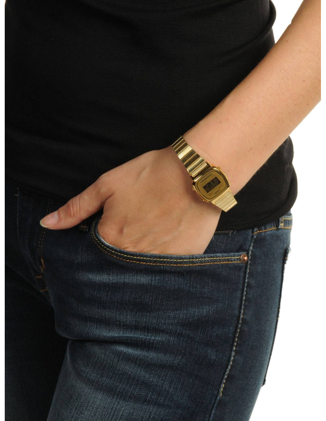 Montre Femme Casio Vintage LA670WEGA-9EF en métal doré à affichage digital vue 5