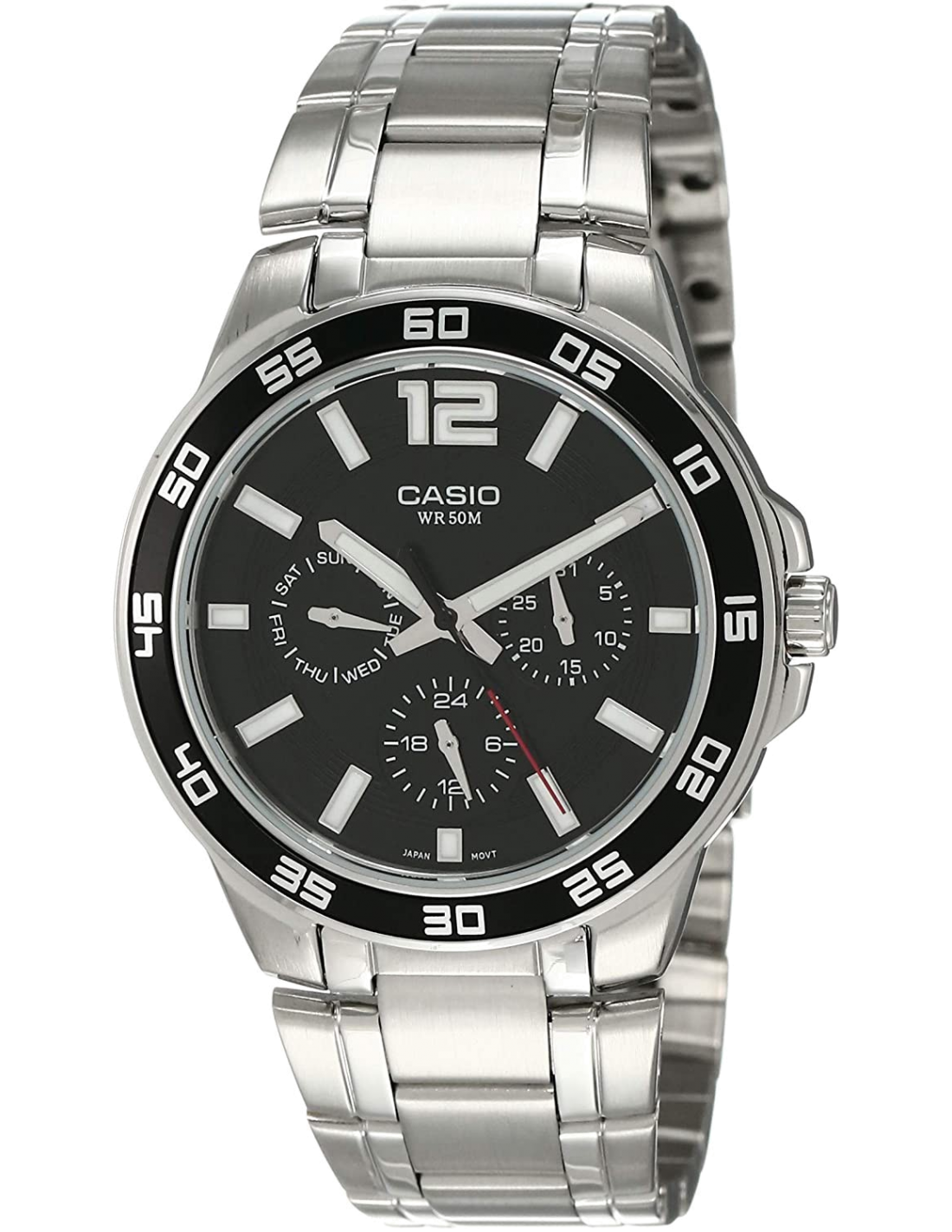 Montre Homme Casio MTP-1300D-1AVEF, Boîtier et Bracelet Acier Argenté, Cadran Noir Multi-Cadrans