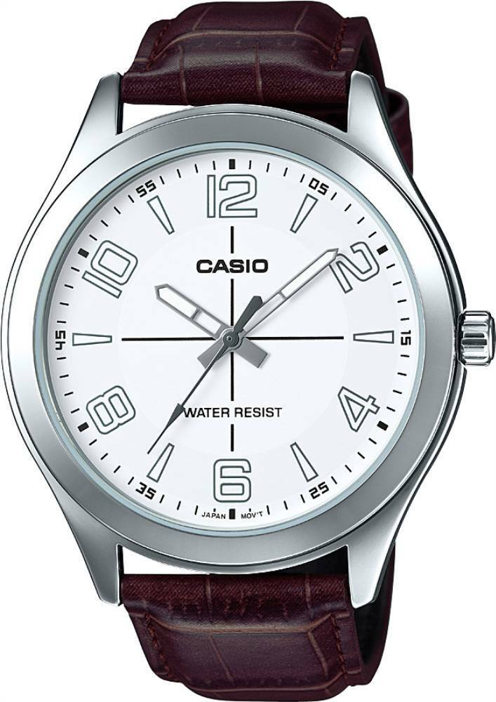 Montre Homme Casio MTP-VX01L-7BUDF Cadran Blanc 45mm Bracelet Cuir Brun