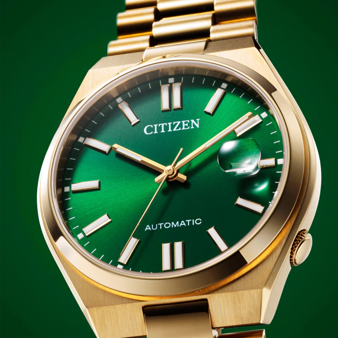 Montre Citizen Tsuyosa Automatique NJ0152-51X - Cadran Vert Soleillé, Boîtier Acier Doré 40mm - Unisexe vue 4