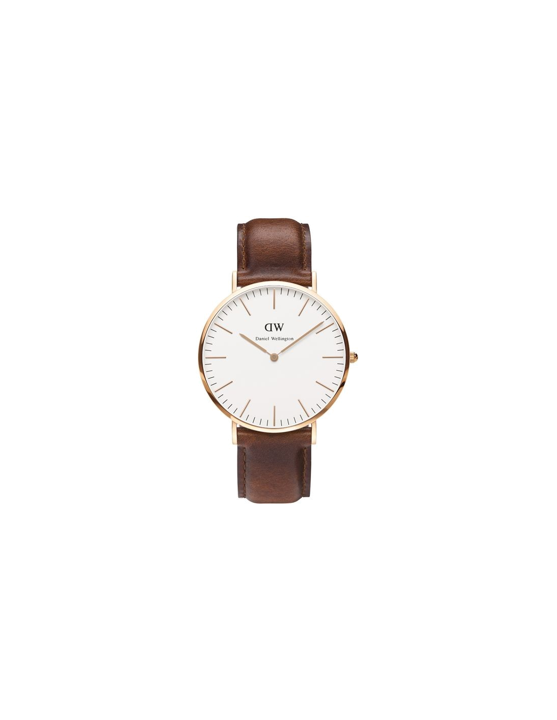 Montre Homme Daniel Wellington DW00100006 Classic St Mawes - Cadran Blanc, Boîtier Or Rose, Bracelet Cuir Marron