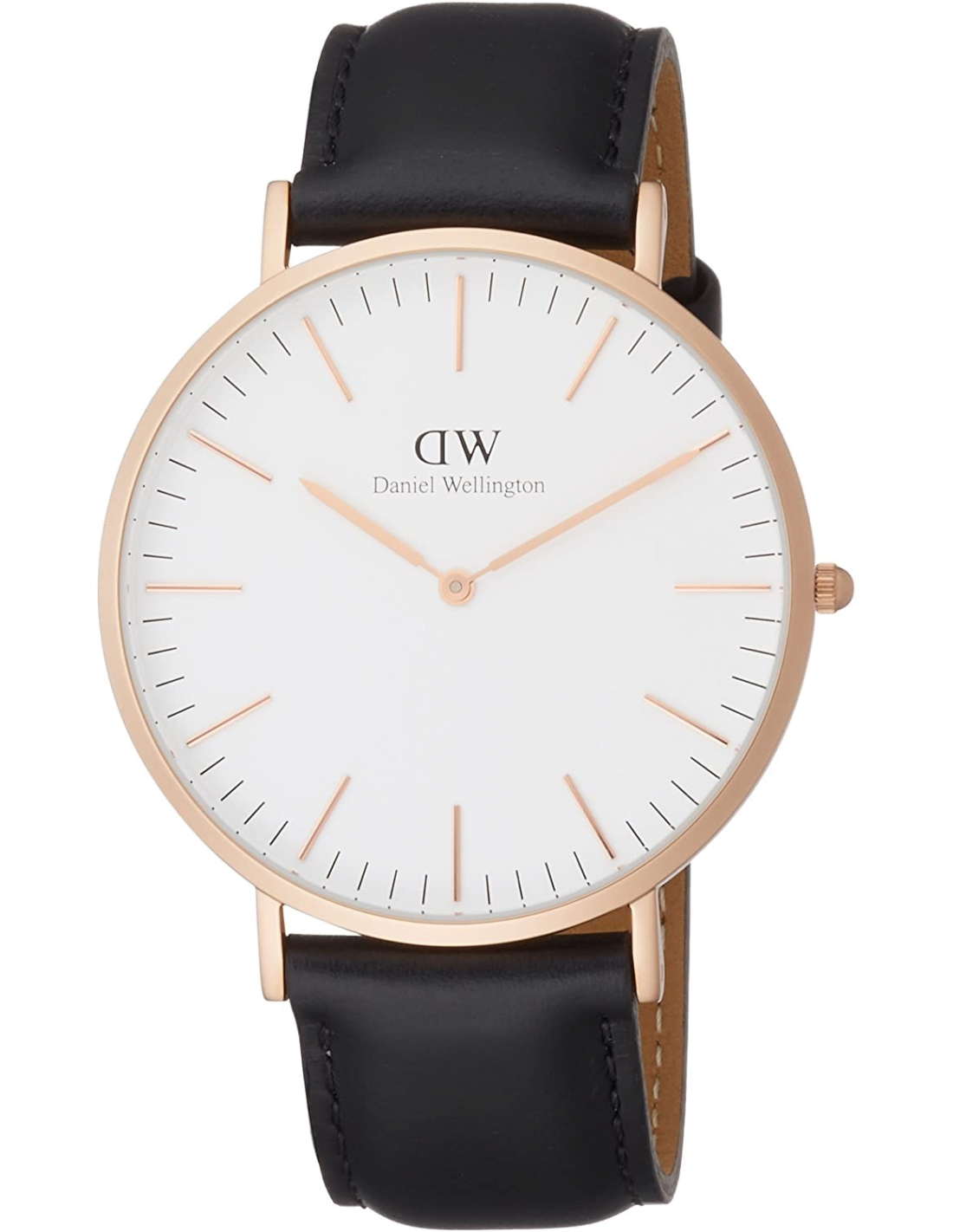 Montre Homme Daniel Wellington DW00100007, Boîtier Or Rose Extra-Plat, Cadran Blanc et Bracelet Cuir Noir