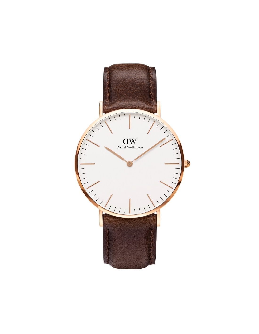 Montre Homme Daniel Wellington DW00100009 Classic Bristol 40mm, Boîtier Acier Argenté, Cadran Blanc, Bracelet Cuir Marron
