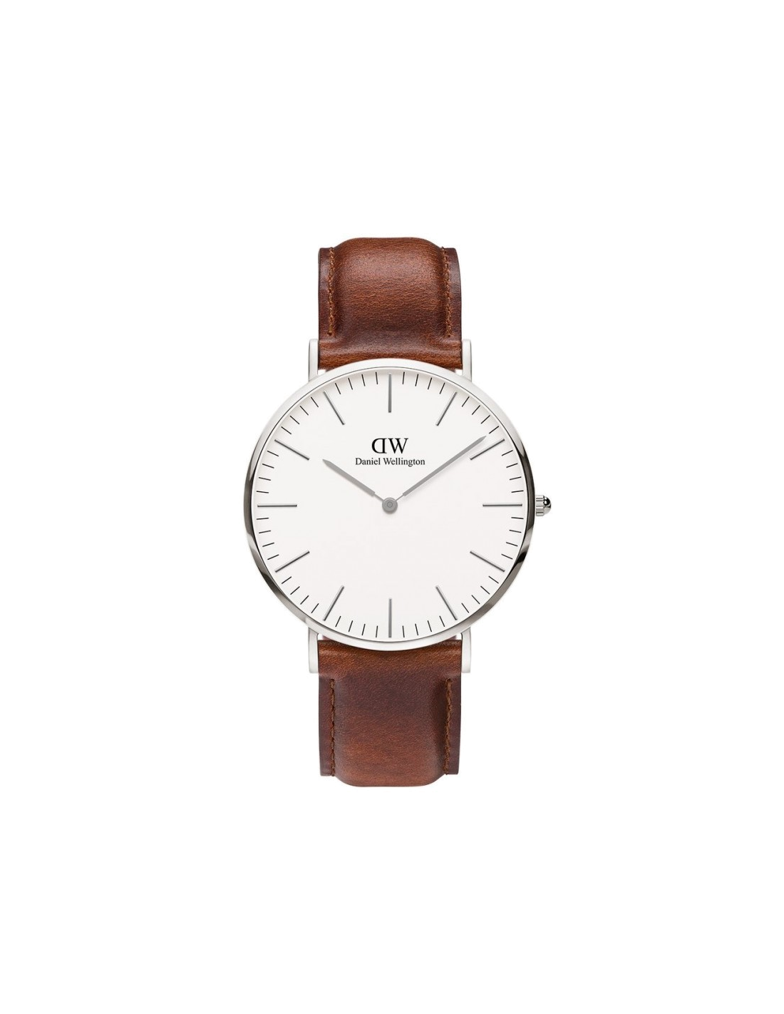Montre Homme Daniel Wellington DW00100021 Classique Cadran Blanc Boîtier Argent Bracelet Cuir Marron