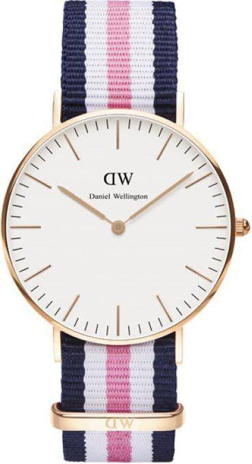 Montre Unisexe Daniel Wellington DW00100034, Boîtier Acier Or Rose 36mm, Bracelet NATO Tricolore