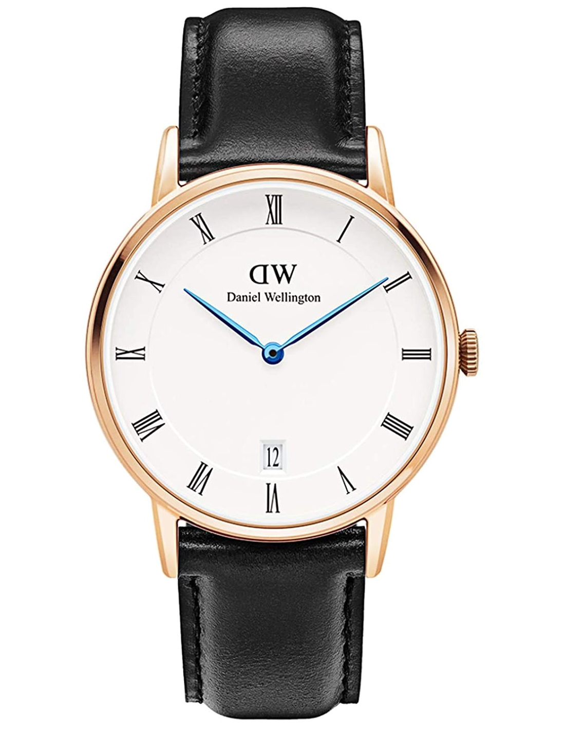 Montre Daniel Wellington Dapper 34mm DW00100092 - Boîtier Or Rose, Cadran Blanc, Bracelet Cuir Noir - Unisexe