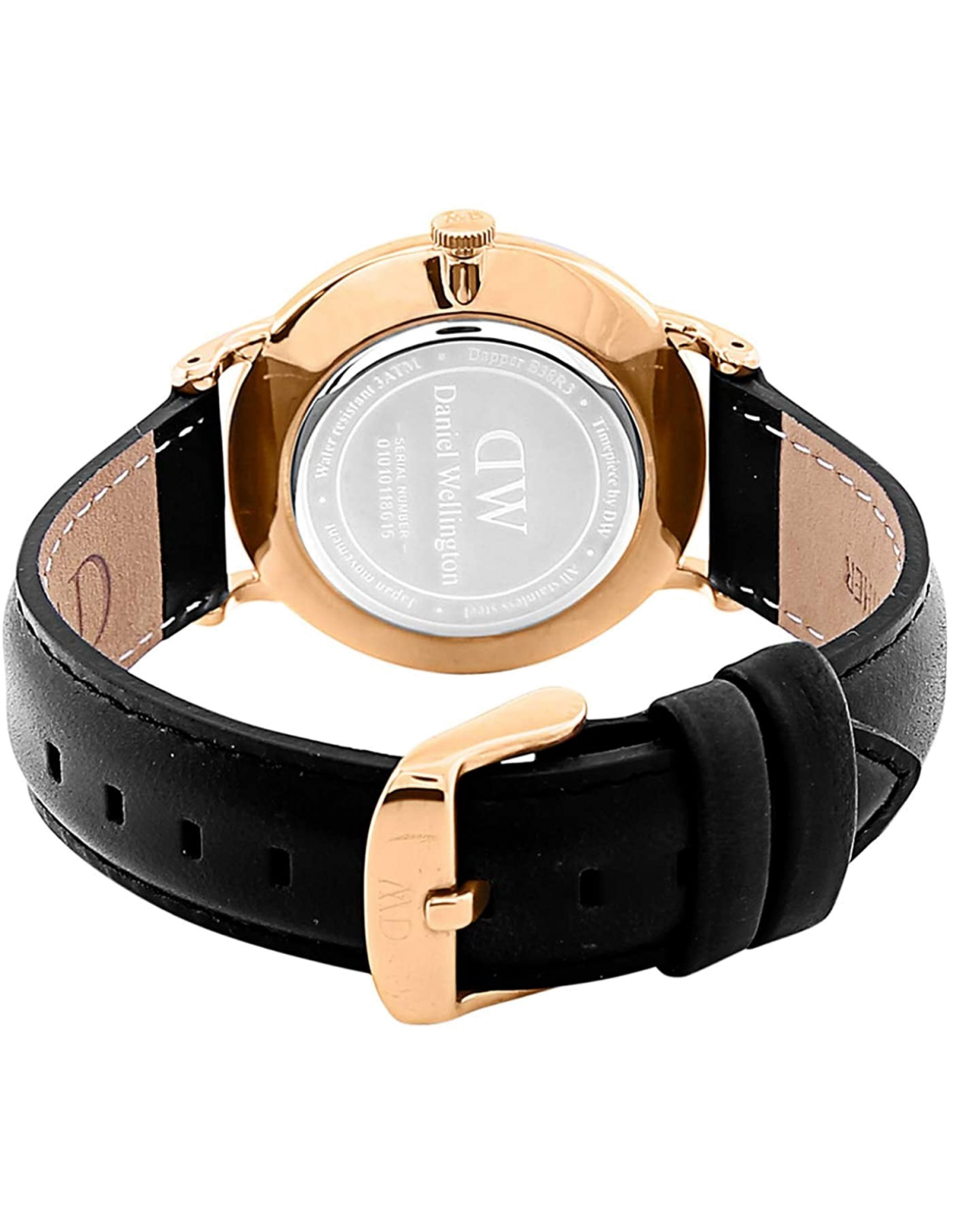Montre Daniel Wellington Dapper 34mm DW00100092 - Boîtier Or Rose, Cadran Blanc, Bracelet Cuir Noir - Unisexe vue 2