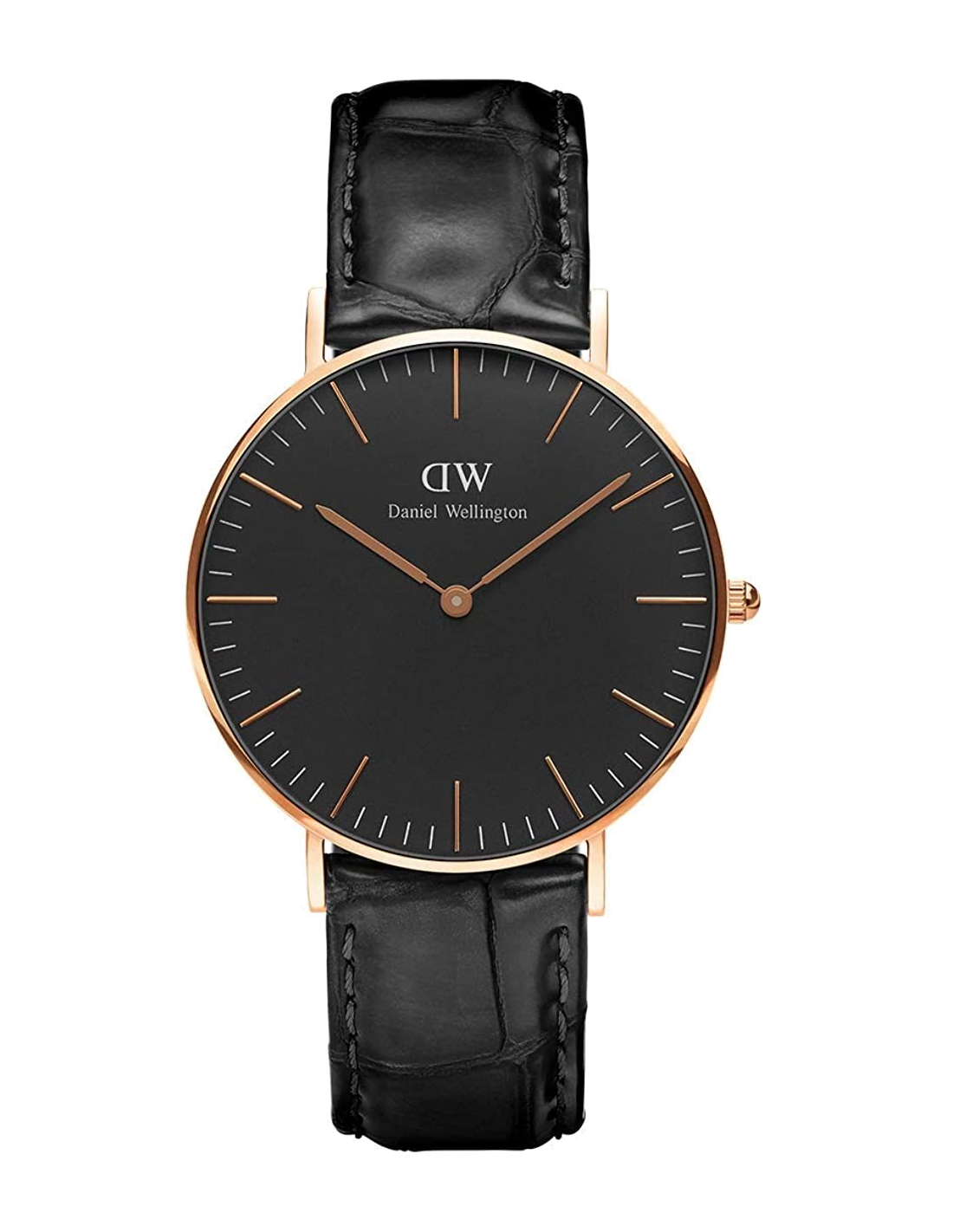 Montre Daniel Wellington Classic Black DW00100141 - Cadran noir, bracelet cuir noir, or rose - Pour femme