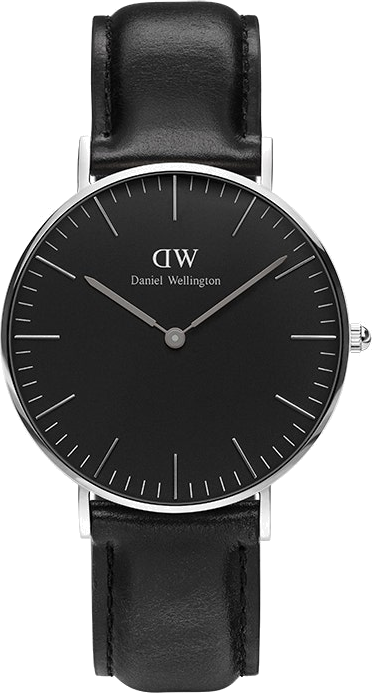 Montre Femme Daniel Wellington DW00100145 Classic Black - Cadran Noir, Boîtier Argent, Bracelet Cuir Noir