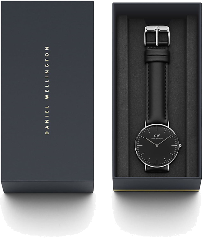 Montre Femme Daniel Wellington DW00100145 Classic Black - Cadran Noir, Boîtier Argent, Bracelet Cuir Noir vue 3