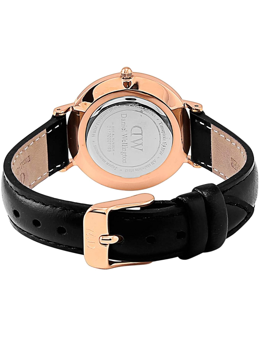 Détail du bracelet en cuir noir de la montre Daniel Wellington DW00100168
